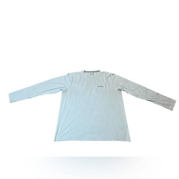 Patagonia Shark Logo Mens T-Shirt Long Sleeve Teal Size Large - Picture 2 of 5